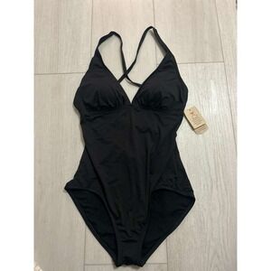 NWT Tommy Bahama Pearl Cross Back One Piece Swimsuit Black Sz 12 $140
